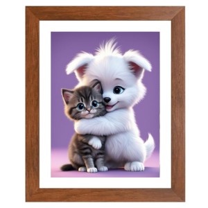 AI Funny Cute Dog & Cat Art Picture for Kids - 12x16 inches, Brown Color - Perfect Wall Decor for Children's Room