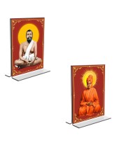 Car Desk/Table Top Sri Ramakrishna Paramhansa & Swami Vivekananda Acrylic T-Style Photo Stand - 2.5x3.5 Inches, Compact and Stylish Spiritual Display, easily change 2 photos (Pack of 1)