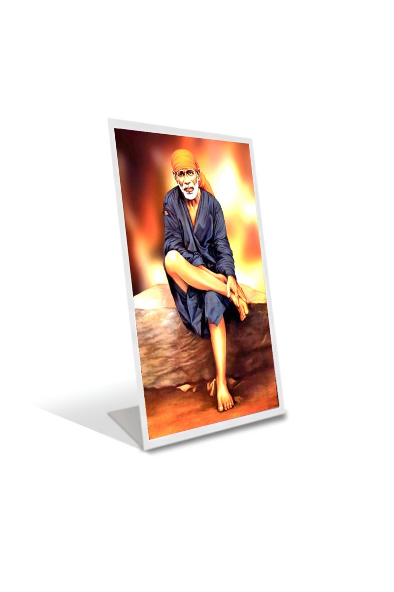 Car Desk/Table Top Shirdi Sai Baba Acrylic L-Style Photo Stand - 2.5x3.5 Inches, Compact And Stylish Spiritual Display (F6733)