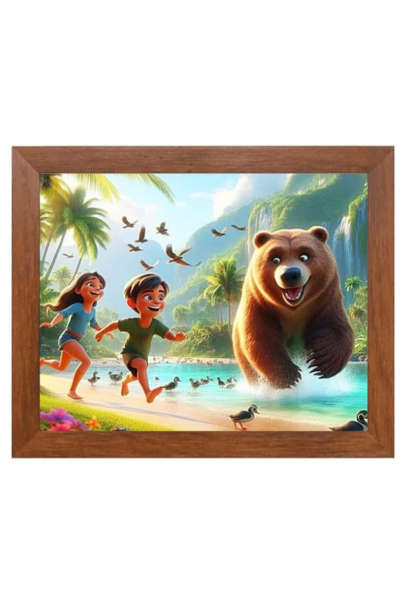 AI Funny Polar bear with kid Art Picture for Kids - 14x18 inches, Brown Color - Perfect Wall Decor for Children's Room