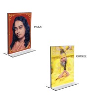 Sri Sri Paramahansa Yogananda & Sri premanand ji maharaj Acrylic T-Style Photo Stand - 11x13 Inches, Compact and Stylish Spiritual Display, easily change 2 photos (Pack of 1)