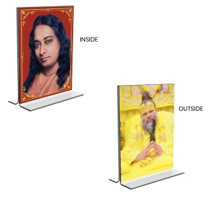 Sri Sri Paramahansa Yogananda & Sri premanand ji maharaj Acrylic T-Style Photo Stand - 9x11 Inches, Compact and Stylish Spiritual Display, easily change 2 photos (Pack of 1)