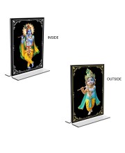 Sri Krishna Acrylic T-Style Photo Stand - 11x13 Inches, Compact and Stylish Spiritual Display, easily change 2 photos (Pack of 1)