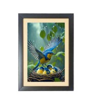 The mother bird is protecting baby birds Black Photo Frame Funny Animal and Bird Cartoon Art