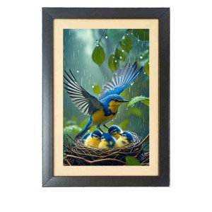 The mother bird is protecting baby birds Black Photo Frame Funny Animal and Bird Cartoon Art The mother bird is protecting baby birds Black Photo Frame Funny Animal and Bird Cartoon Art