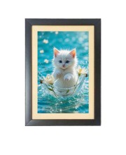 The cute white cat Black Photo Frame Funny Animal and Bird Cartoon Art