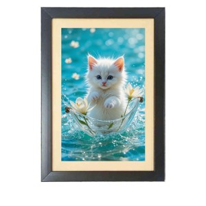 The cute white cat Photo Frame Funny Animal and Bird Cartoon Art, Black color, 17x21 Inch The cute white cat Photo Frame Funny Animal and Bird Cartoon Art, Black color, 17x21 Inch