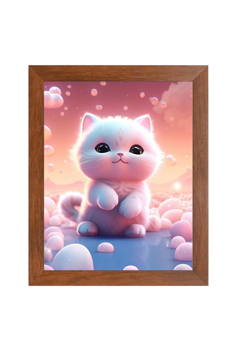 AI Funny Cute Cat Art Picture for Kids - 10x14 inches, Brown Color - Perfect Wall Decor for Children's Room
