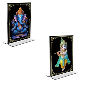 Car Desk/Table Top Sri Ganesh & Sri Krishna Acrylic T-Style Photo Stand - 2.5x3.5 Inches, Compact and Stylish Spiritual Display, easily change 2 photos (Pack of 1) Car Desk/Table Top Sri Ganesh & Sri Krishna Acrylic T-Style Photo Stand - 2.5x3.5 Inches, Compact and Stylish Spiritual Display, easily change 2 photos (Pack of 1)
