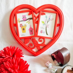 HiTechMart Romantic Red Heart-Shaped Double Photo Frame – Love-Themed Home Décor, 4x6 Inches (10x15cm) – Perfect for Couples, Weddings, Anniversaries & Valentine’s Day Gift