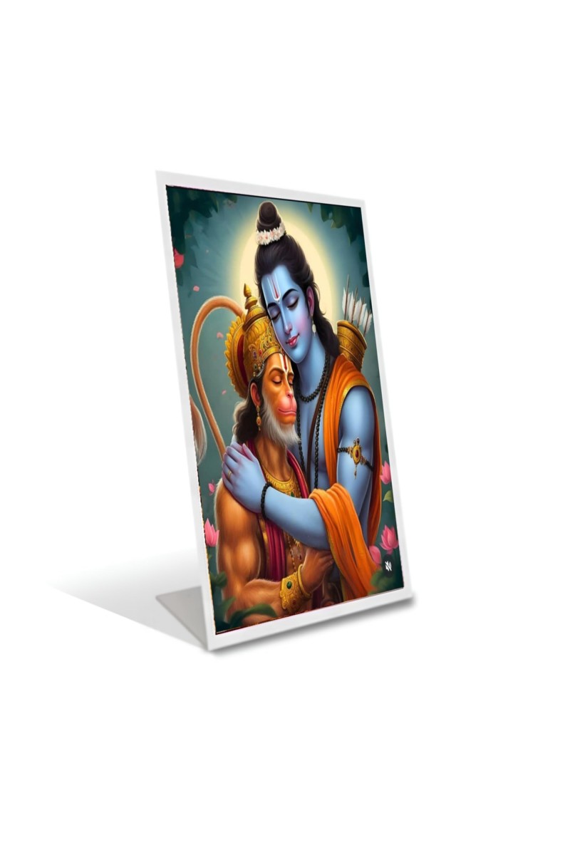 Car Desk/Table Top Lord Ram Lord Hanuman Acrylic L-Style Photo Stand - 2.5x3.5 Inches, Compact And Stylish Spiritual Display (F6712)