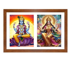 Lord vishnu and goddess mahalakshmi Photo Frame - 15x19Inches - Spiritual Artwork for Home Decor, Puja Room and Office Decoration