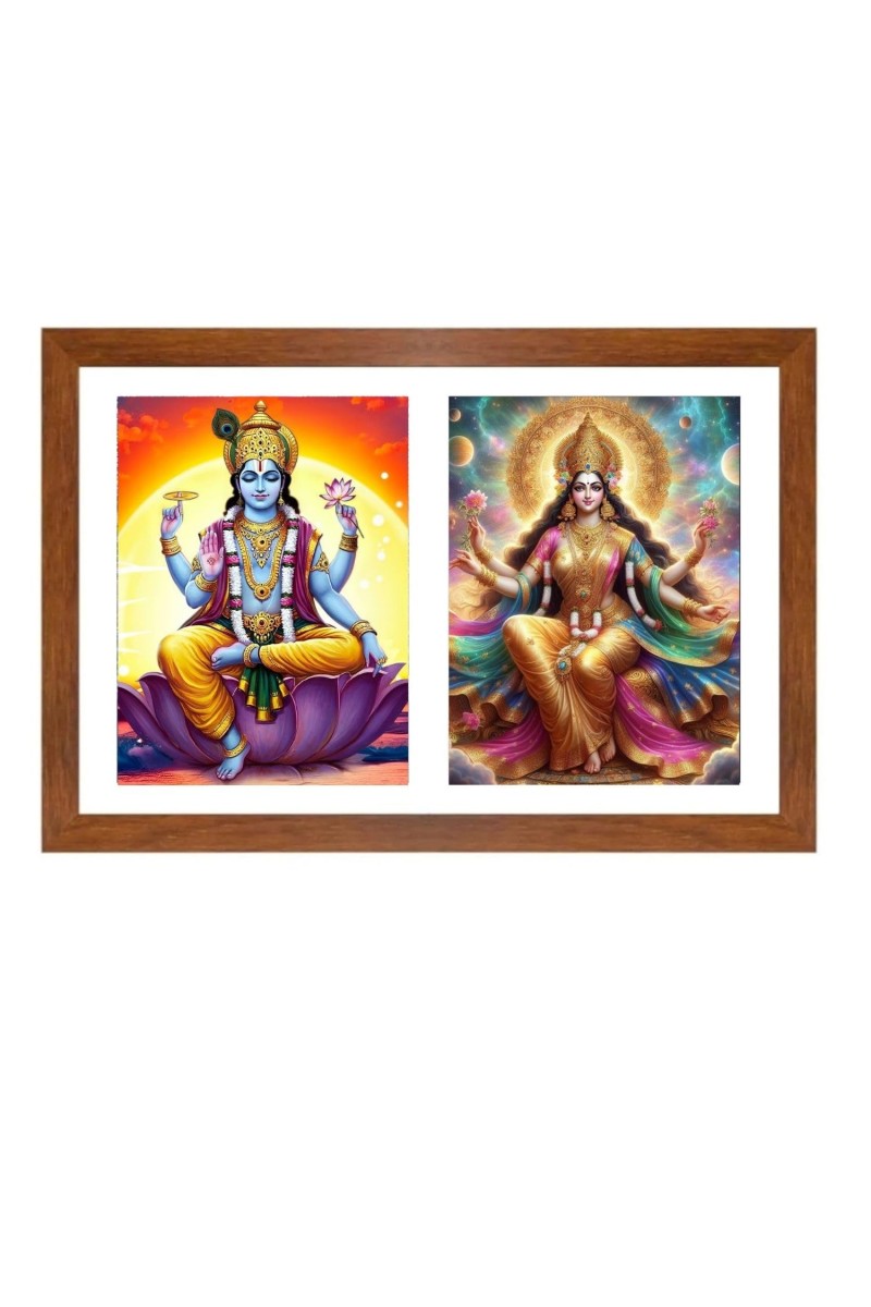 Lord vishnu and goddess mahalakshmi Photo Frame - 15x19Inches - Spiritual Artwork for Home Decor, Puja Room and Office Decoration