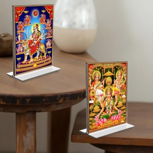Car Desk/Table Top Maa Nava Durga & Maa Lakshmi Sri Ganesh Maa Saraswati Acrylic T-Style Photo Stand - 2.5x3.5 Inches, Compact and Stylish Spiritual Display, easily change 2 photos (Pack of 1) Car Desk/Table Top Maa Nava Durga & Maa Lakshmi Sri Ganesh Maa Saraswati Acrylic T-Style Photo Stand - 2.5x3.5 Inches, Compact and Stylish Spiritual Display, easily change 2 photos (Pack of 1)
