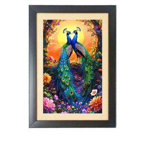 The two beautiful peacocks Black Photo Frame Funny Animal and Bird Cartoon Art