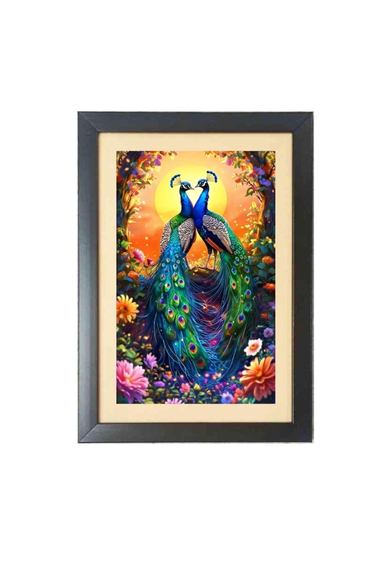 The two beautiful peacocks Black Photo Frame Funny Animal and Bird Cartoon Art