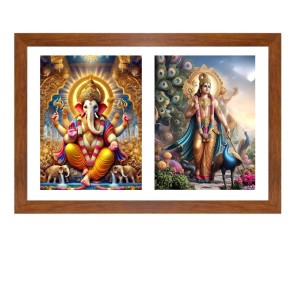 Lord ganesh and kartikeya Photo Frame - 13x17Inches - Spiritual Artwork for Home Decor, Puja Room and Office Decoration