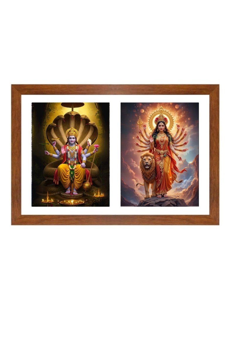 Lord vishnu and goddess durga Photo Frame - 19x23Inches - Spiritual Artwork for Home Decor, Puja Room and Office Decoration