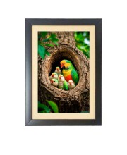 The beautiful parrots with babies Black Photo Frame Funny Animal and Bird Cartoon Art