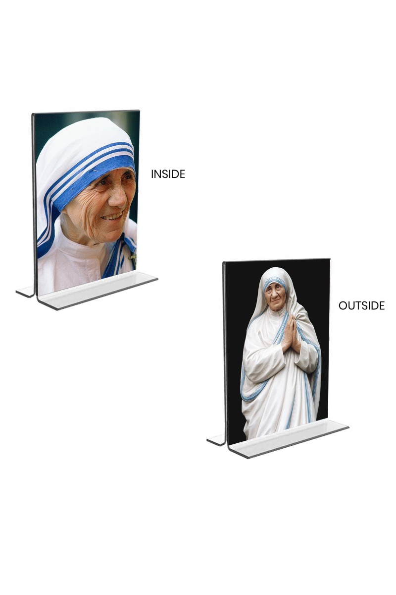 Mother Teresa Acrylic T-Style Photo Stand - 5x7 Inches, Compact and Stylish Spiritual Display, easily change 2 photos (Pack of 1)