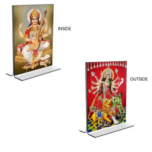 Debi Saraswati & Debi Lakhsmi Acrylic T-Style Photo Stand - 11x13 Inches, Compact and Stylish Spiritual Display, easily change 2 photos (Pack of 1) Debi Saraswati & Debi Lakhsmi Acrylic T-Style Photo Stand - 11x13 Inches, Compact and Stylish Spiritual Display, easily change 2 photos (Pack of 1)