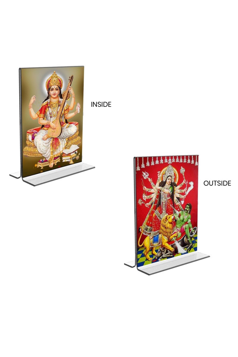 Debi Saraswati & Debi Lakhsmi Acrylic T-Style Photo Stand - 11x13 Inches, Compact and Stylish Spiritual Display, easily change 2 photos (Pack of 1)