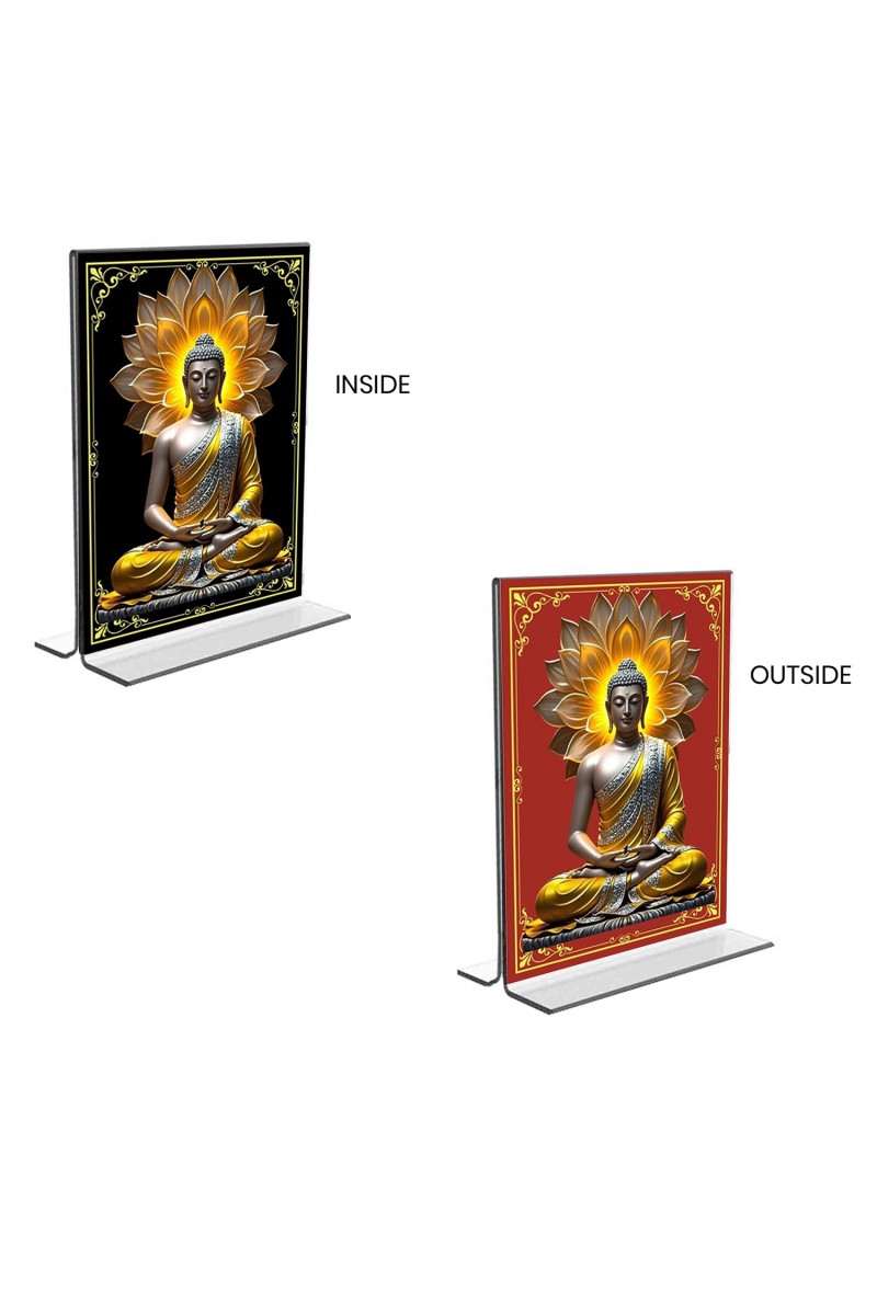 Buddha Acrylic T-Style Photo Stand - 7x9 Inches, Compact and Stylish Spiritual Display, easily change 2 photos (Pack of 1)
