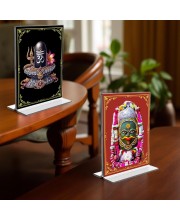 Lord Shiva Lingam Acrylic T-Style Photo Stand, Compact and Stylish Spiritual Display, easily change 2 photos (Pack of 1)