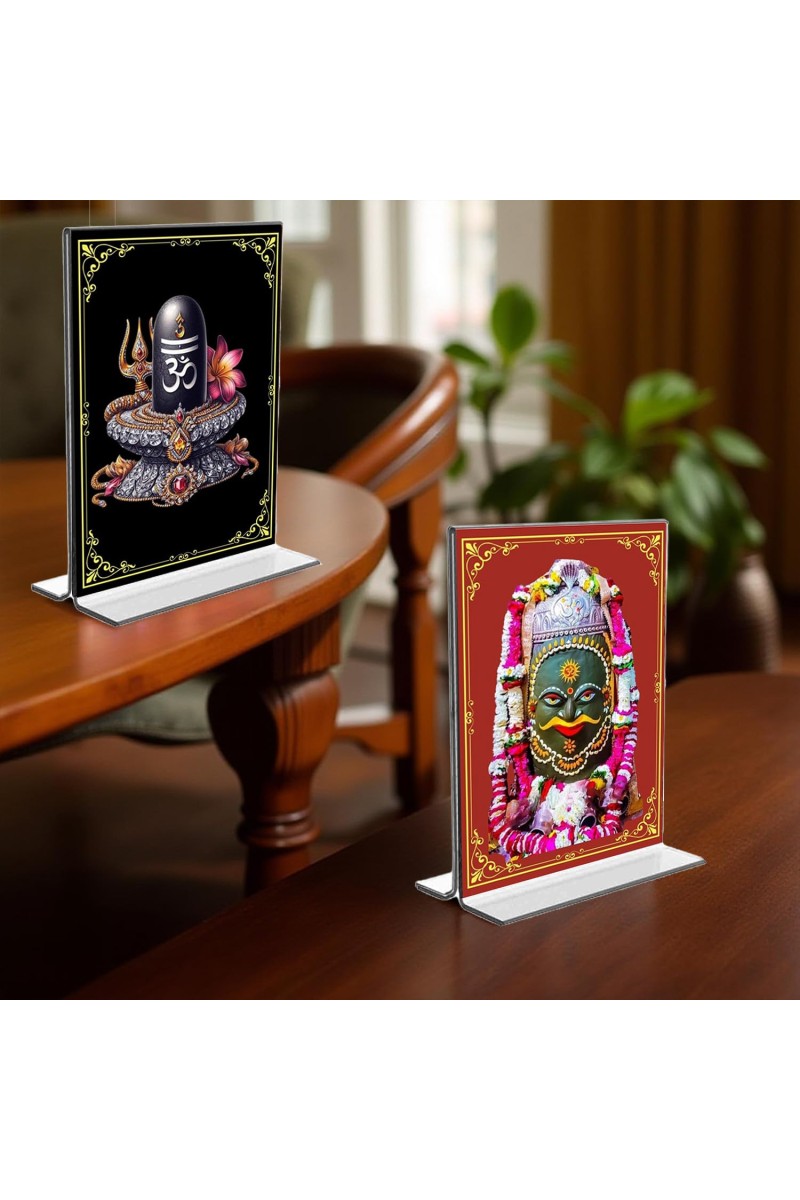 Lord Shiva Lingam Acrylic T-Style Photo Stand - 11x13 Inches, Compact and Stylish Spiritual Display, easily change 2 photos (Pack of 1)