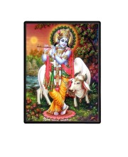 Sri Krishna Laminated Photo (9x11 Inches) Divine Blessings for Home & Office and Temple Decoration