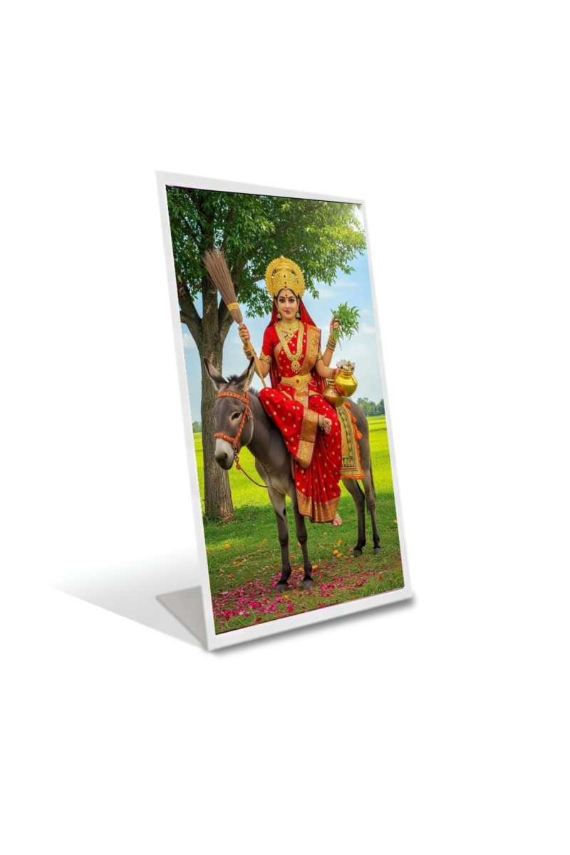 Car Desk/Table Top Jay Maa Sheetla Acrylic L-Style Photo Stand - 2.5x3.5 Inches, Compact And Stylish Spiritual Display (F6670)