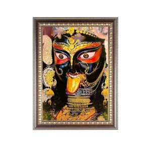 Boro Maa Kali Photo Frame - 16x20 Inches, Brown Wooden Frame for Home, Office & Temple Decoration