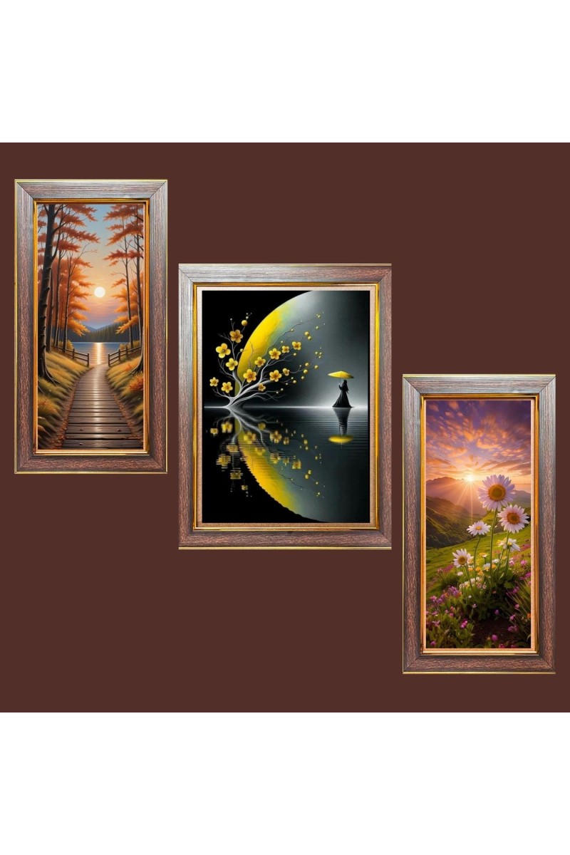 3-Pack Blossoms and Breeze Photo Frames - 2 Pieces 8x15 Inch & 1 Piece 12x15 Inch - Rustic Wall Art for Home & Office Decor - Botanical Wall Hanging for Living Room, Bedroom, or Workspace