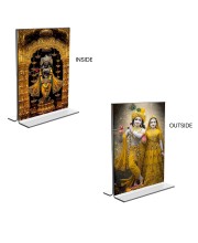 Sri Radha Krishna & Sri Krishna Acrylic T-Style Photo Stand - 11x13 Inches, Compact and Stylish Spiritual Display, easily change 2 photos (Pack of 1)