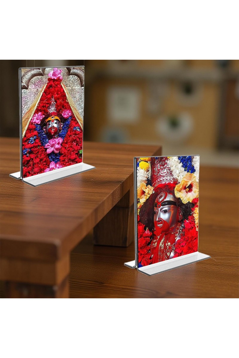 Tara Debi Acrylic T-Style Photo Stand, Compact and Stylish Spiritual Display, easily change 2 photos (Pack of 1)