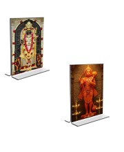Car Desk/Table Top Sri Ram Lalla & Sri Hanuman Acrylic T-Style Photo Stand - 2.5x3.5 Inches, Compact and Stylish Spiritual Display, easily change 2 photos (Pack of 1)