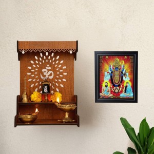 Hitech Sales Maa Kali, Ramakrishna Dev and Sarada Maa Photo Frame for Pooja Room, Temple Decor, Home Decoration and Gift (Wall and Tabletop, Rectangular, Printed Photo, 12 x 14 inches Frame, Brown)