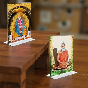 Sai Baba & Lokenath Baba Acrylic T-Style Photo Stand, Compact and Stylish Spiritual Display, easily change 2 photos (Pack of 1) Sai Baba & Lokenath Baba Acrylic T-Style Photo Stand, Compact and Stylish Spiritual Display, easily change 2 photos (Pack of 1)