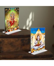 Lord Shiva & Lord Durga Acrylic T-Style Photo Stand - 7x9 Inches, Compact and Stylish Spiritual Display, easily change 2 photos (Pack of 1)