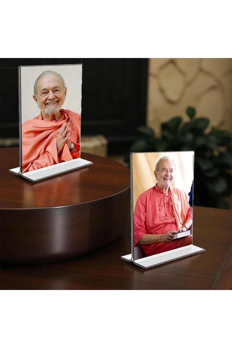 Swami Kriyananda Acrylic T-Style Photo Stand - 5x7 Inches, Compact and Stylish Spiritual Display, easily change 2 photos (Pack of 1)