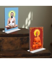 Sri Ramakrishna Paramhansa & Swami Vivekananda Acrylic T-Style Photo Stand, Compact and Stylish Spiritual Display, easily change 2 photos (Pack of 1)