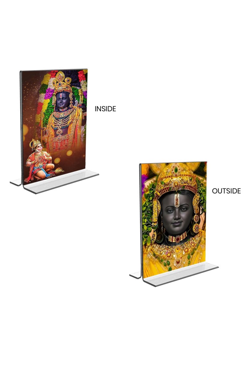 Sri Ram Lalla Acrylic T-Style Photo Stand - 9x11 Inches, Compact and Stylish Spiritual Display, easily change 2 photos (Pack of 1)