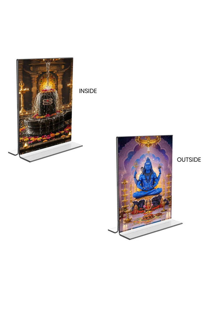 Lord Shiva & Shiva Lingam Acrylic T-Style Photo Stand, Compact and Stylish Spiritual Display, easily change 2 photos (Pack of 1)