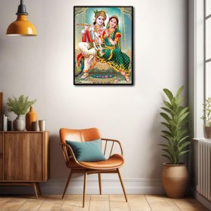 Radha Krishna Laminated Photo - 7x9 Inches, Divine Blessings for Home & Office and Temple Decoration