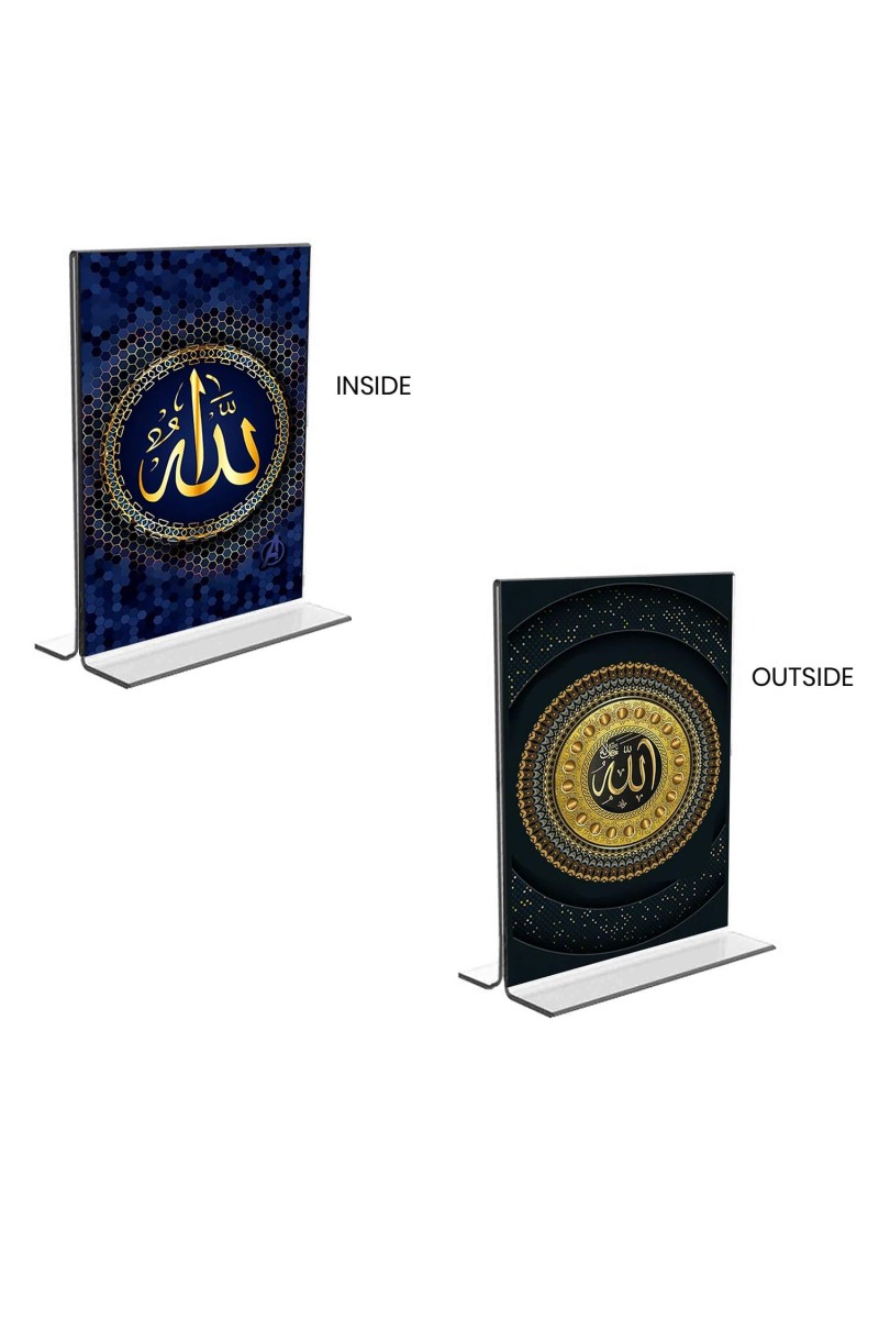 Islamic Allah & Mecca Madina Acrylic T-Style Photo Stand, Compact and Stylish Spiritual Display, easily change 2 photos (Pack of 1)