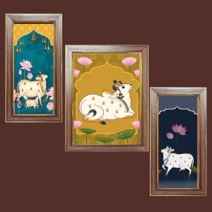 3-Pack Gomatha cow painting Photo Frames - 2 Pieces 6x13 Inch & 1 Piece 10x13 Inch - Rustic Wall Art for Home & Office Decor - Botanical Wall Hanging for Living Room, Bedroom, or Workspace