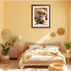 AI Funny Cute Dog & Cat Art Picture for Kids - 16x20 inches, Brown Color - Perfect Wall Decor for Children's Room