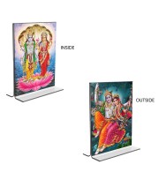 Sri Lakshmi Narayan & Sri Radha Krishna Acrylic T-Style Photo Stand - 11x13 Inches, Compact and Stylish Spiritual Display, easily change 2 photos (Pack of 1)