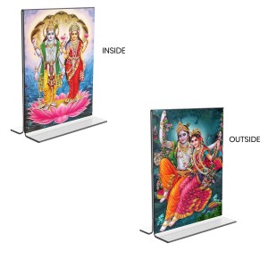 Sri Lakshmi Narayan & Sri Radha Krishna Acrylic T-Style Photo Stand - 5x7 Inches, Compact and Stylish Spiritual Display, easily change 2 photos (Pack of 1)