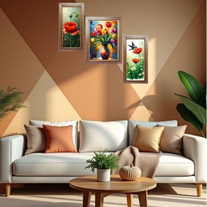 3-Pack Beautiful flower painitng Photo Frames - 2 Pieces 14x21 Inch & 1 Piece 18x21 Inch - Rustic Wall Art for Home & Office Decor - Botanical Wall Hanging for Living Room, Bedroom, or Workspace